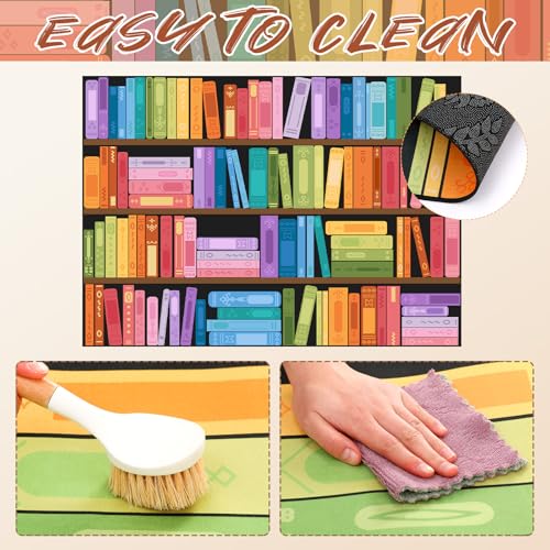 Bookshelf Themed Classroom Reading Rug 7x5 ft, Anti-Skid Library Carpet