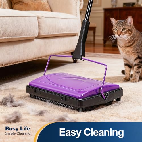 Yocada Manual Carpet Sweeper - Lightweight Hand Push Cleaner for Pet Hair & Dust