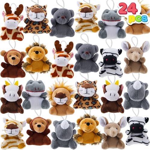 JOYIN 24 Pcs Mini Safari Animal Plush Toys (24 Units 3" Each), Animals Keychain Decoration for Kids, Small Stuffed Animal Bulk for Kids, Carnival Prizes, School Gifts, Christmas Goodie Bags