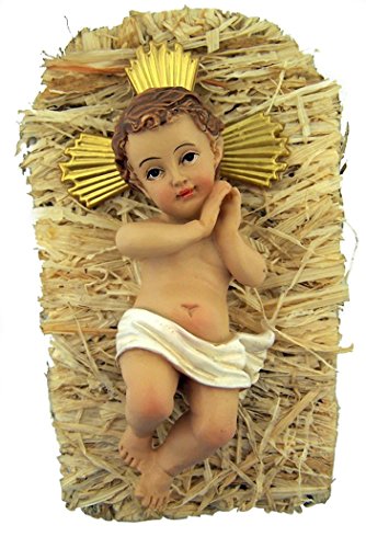 7-Inch Infant Jesus in Manger Nativity Statue - 2-Piece Resin Figurine