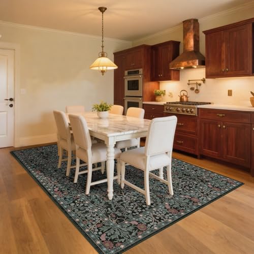 8x10 Washable Area Rug, Stain-Resistant Vintage Floral Carpet for Living Room