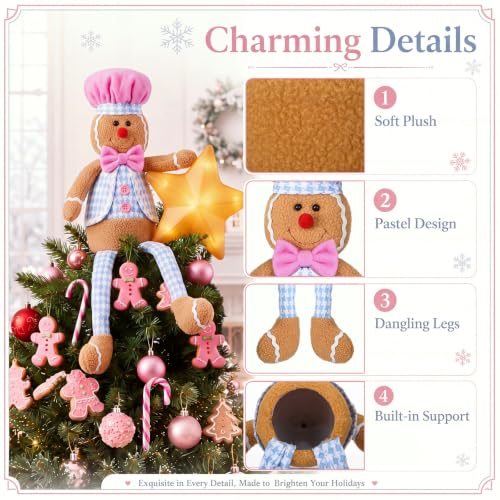 Junkin Gingerbread Man Christmas Tree Topper Plush Doll 19 Inch Holiday Decor