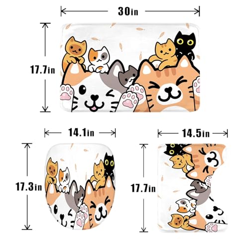 Cute Kids Cartoon Cat Bathroom Shower Curtain Set with Non-Slip Rugs (4-Piece)