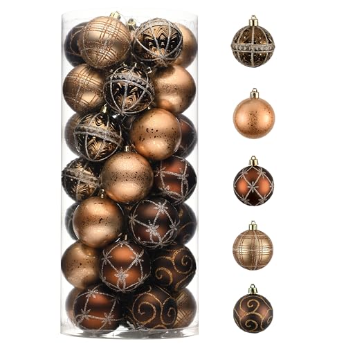 Valery Madelyn 35pcs Christmas Tree Ornaments Set 2 Inch Bronze Gold