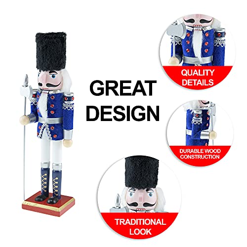 Blue Guard 12-Inch Traditional Wooden Nutcracker - Festive Christmas Decor by Clever Creations