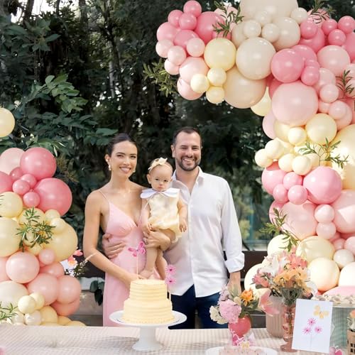 Pink and Yellow Balloon Arch Kit - 124Pcs Pastel Party Garland
