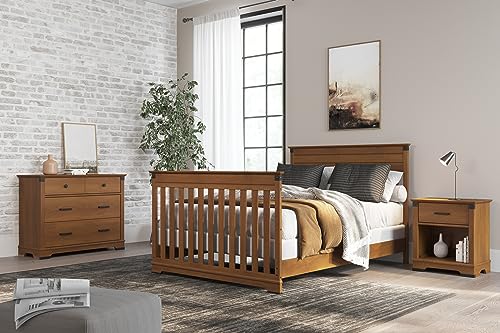 Child Craft Redmond Nightstand in Coach Cherry - Rustic Nursery Bedside Table with Drawer & Shelf