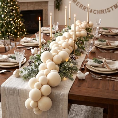 Thiccywoov Cream White 9 ft Velvet Ball Garland Ornament (Large 4in/10cm) – 3 Sizes, Indoor/Outdoor