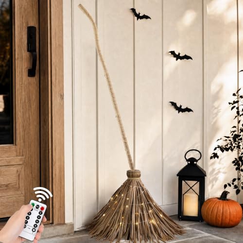 4.5FT Light Up Witch Broom - LED Halloween Decor for Porch & Yard