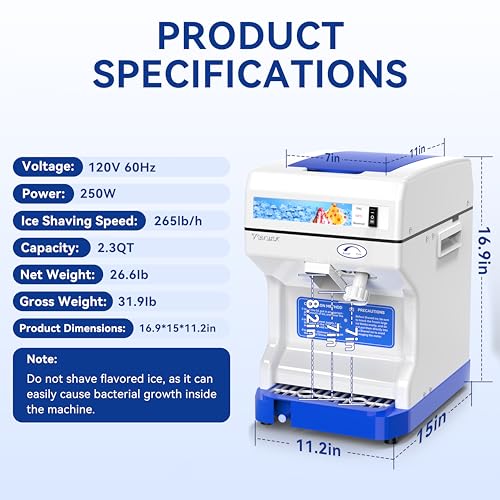 Vtsmax 2.3Qt Ice Shaver Machine 250W Snow Cone Maker for Commercial Use