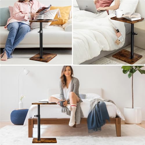 Adjustable Sofa Armrest Tray Table with Swivel Top and Phone Slot