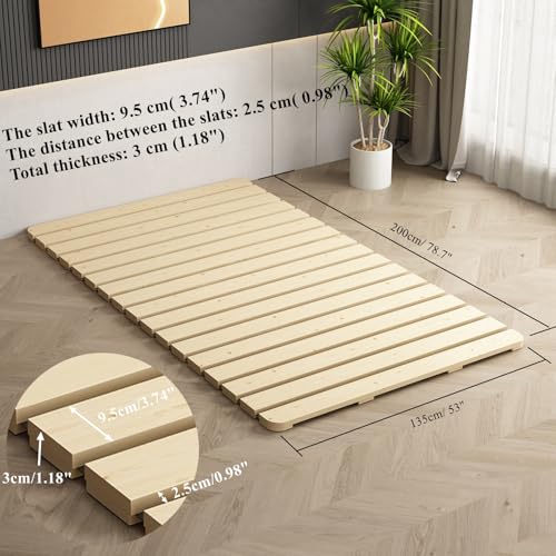 Foldable Solid Wood Slat Bed Frame for Full Size Futon or Mattress