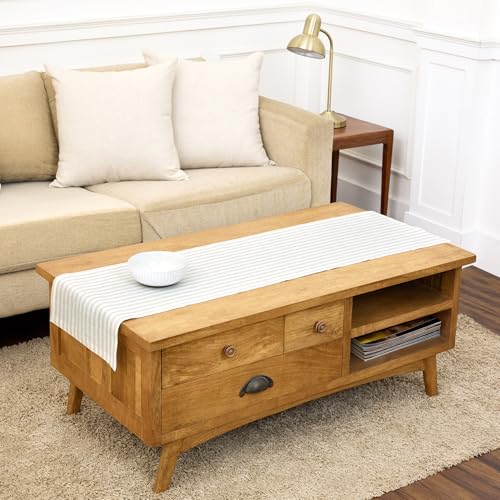 Solino Home Natural & White Stripe Linen Table Runner 14 x 60 in - Pure European Flax