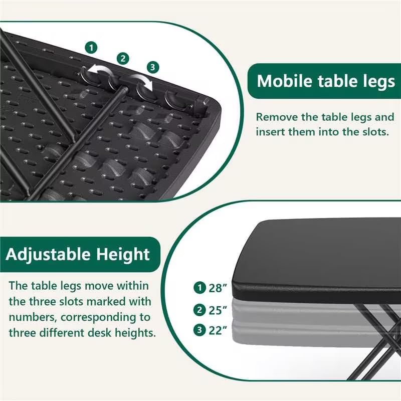 30-Inch Adjustable Height Folding Table, Heavy Duty Portable Utility Desk