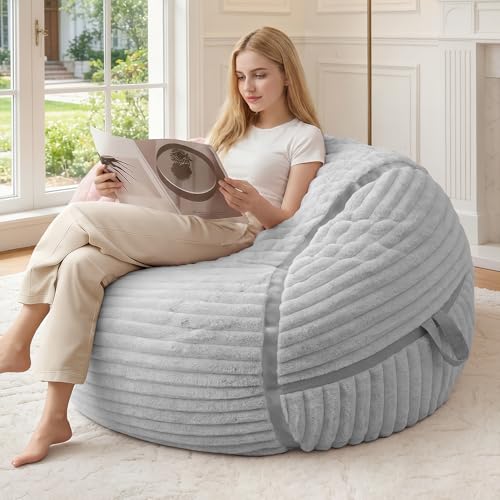 HABUTWAY 3FT Light Grey Corded Plush Adult Bean Bag Chair Lounger & Sofa