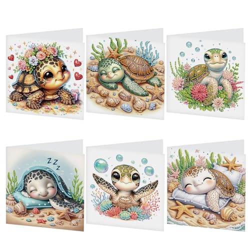 Antor Turtle Diamond Art Greeting Card Kit – 6 Pack with Envelopes, Glue, Pen & Bead Bag