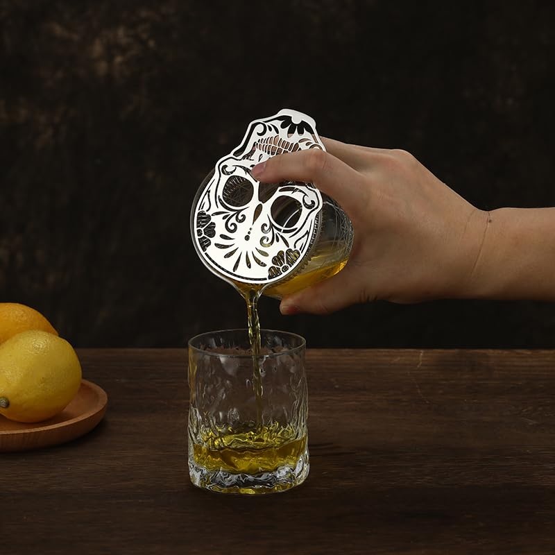 Stainless Steel Skull Cocktail Strainer with Short Handle - Bar & Bartending Tool (Cocktail Geek)
