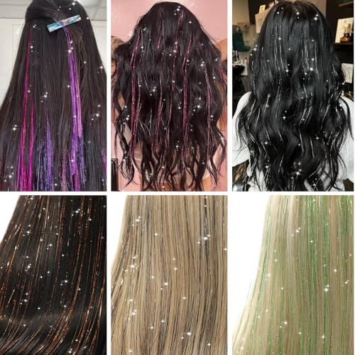 Clip-In Fairy Hair Tinsel Kit for Women & Girls - Laser Color, 23.5 Inch, Glitter Hair Accessories for Parties and Holidays