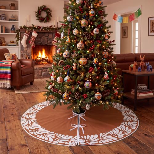 Halloscume 48 Inch Mexican Talavera Christmas Tree Skirt Platos De Barro Rustic Decor