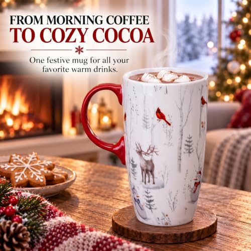 TZSSP 17oz Christmas Ceramic Coffee Mug with Lid - Winter Wildlife Holiday Gift