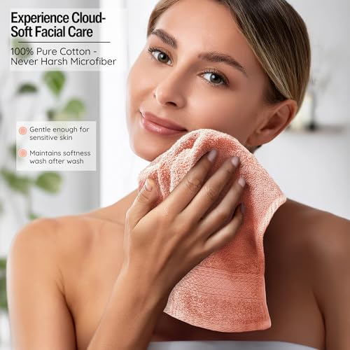Living Fashions 13x13 Inch Soft Cotton Washcloths 12 Pack - Highly Absorbent Face Towels