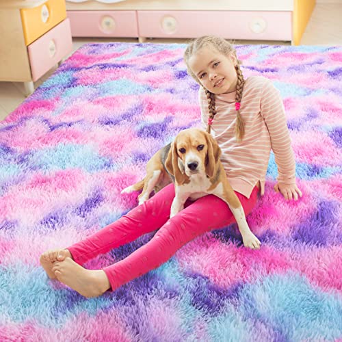 Soft Rainbow Area Rug - 3x5 Feet Fluffy Kids Room & Nursery Carpet