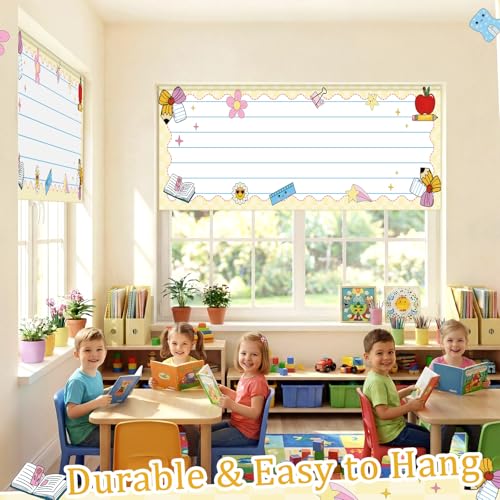 6-Piece School Themed Window Valance Set, 54" x 18" Classroom Cafe Curtains