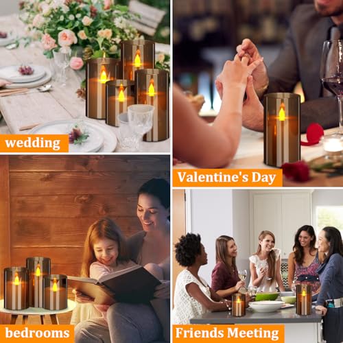 Flameless LED Pillar Candles Set with Remote & Timer - Gray 3 Pack