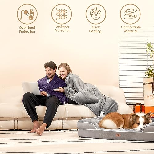 Electric Heated Blanket Throw - 9 Heating Levels, Washable Sherpa, 50x60 Inches