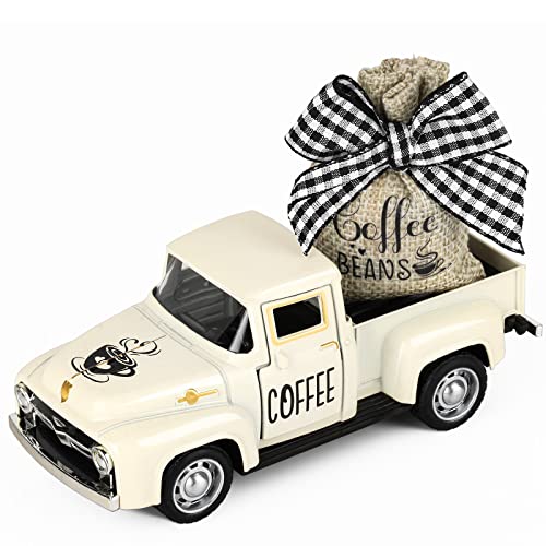 Mini Metal Pickup Truck Coffee Bar Decor with Burlap Coffee Bean Sack