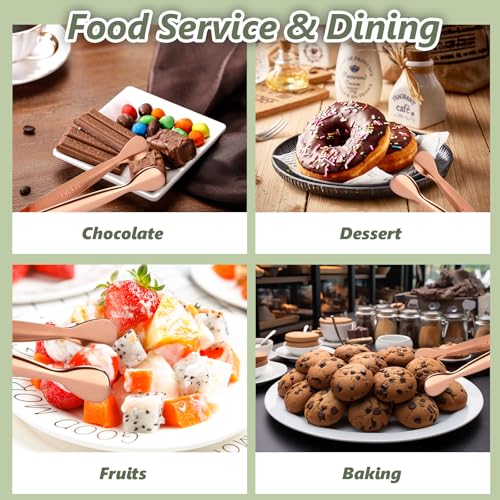 SmileCat Rose Gold Mini Ice Tongs Set - 10 Food-Grade Stainless Steel Serving Utensils for Appetizers & Desserts
