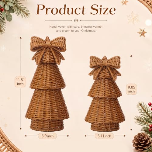Bucherry 2 Pcs Rattan Christmas Trees Rustic Woven Decor Brown Variation