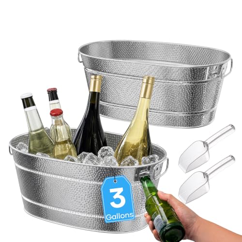 Small Galvanized Beverage Tub with Handles - 3 Gallon Ice Cooler for Parties