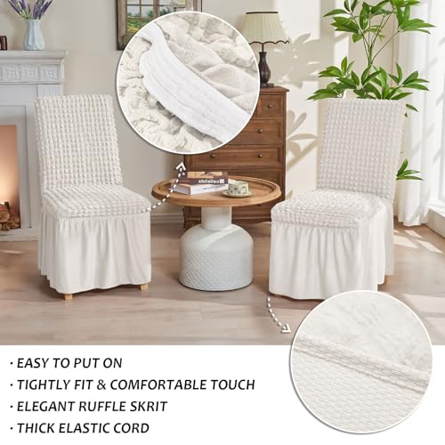 Dining Room Chair Covers Set of 2, High Stretch Slipcovers with Skirt, Machine Washable, White