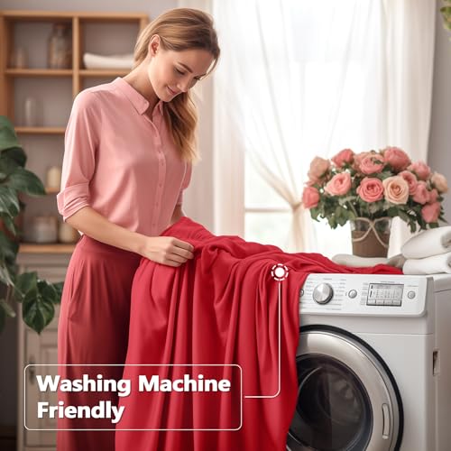 Wish Care 8ft 2-Pack Red Spandex Tablecloths – Fitted Wrinkle-Free Table Covers for 8 Foot Rectangle Tables, Ruffled Edge, Party & Wedding