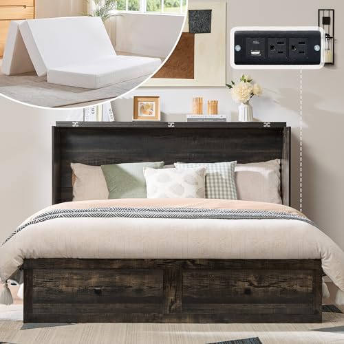 Queen Murphy Bed with 6" Memory Foam Mattress and Charging Station