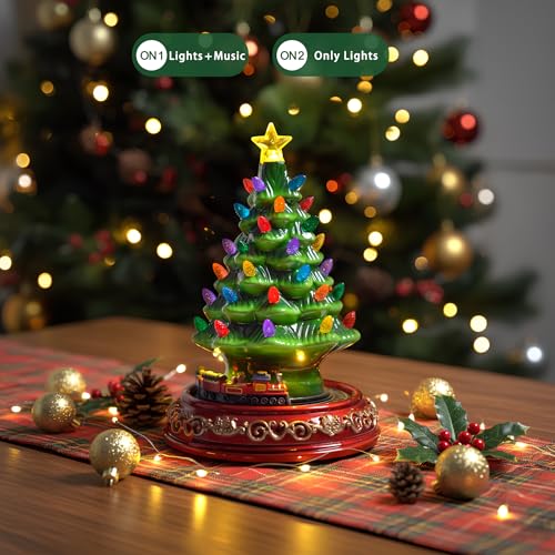 Lighted Ceramic Christmas Tree with Rotating Train & Music - 10.5 Inch