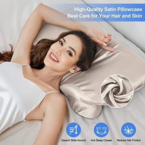 Satin Cervical Pillowcase for Contour Pillows, 24 x 16 Inch Champagne