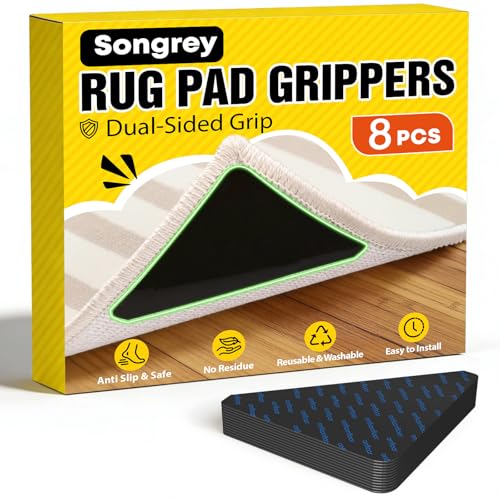Non-Slip Rug Corner Grippers - Reusable Double-Sided Carpet Tape, 8 Pack