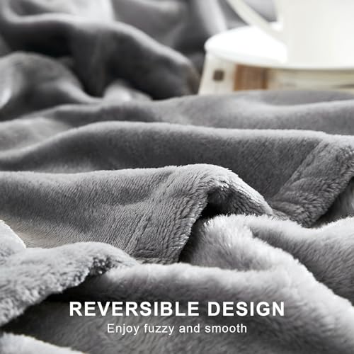 Hansleep Queen Grey Fleece Blanket 90x90 Inches Soft Microfiber Bed Throw