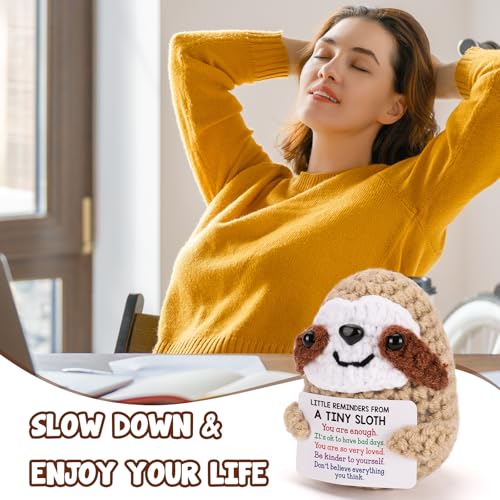 Handmade Crochet Sloth Stress Relief Gift - Inspirational Desk Decor