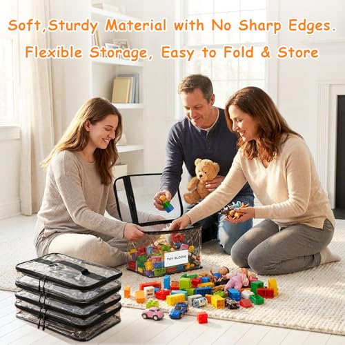 Extra Large Clear Toy Storage Bags with Zipper - 3 Pack Waterproof Organizer