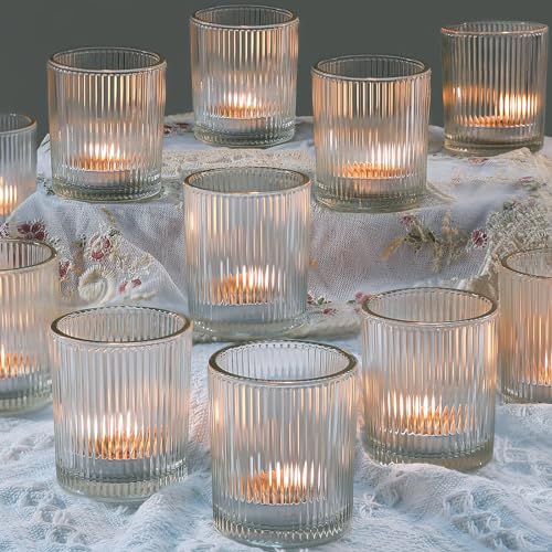 24 Pack Clear Ribbed Votive Candle Holders - 2x2.5 Inch Glass for Weddings & Events