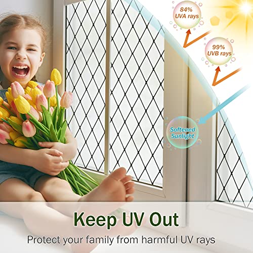 Frosted Black Lattice Window Film - Static Cling Privacy Film 17.7x78.7