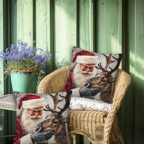 Santa Throw Pillow Covers Set of 2 | 18x18 Inches Cushion Cases for Couch, Sofa, Bedroom and Living Room | Christmas Pillowcases for Home Decoration