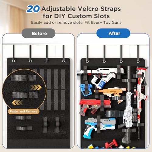 Over the Door Toy Gun Organizer with Pockets and Straps for Kids Rooms