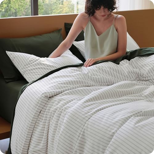100% Washed Cotton Striped Duvet Cover Set - King Size (3-Piece)