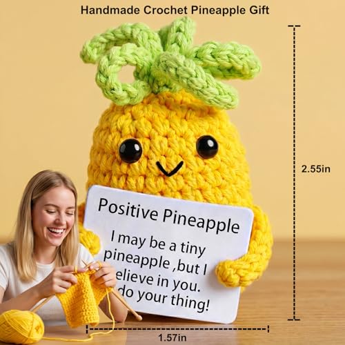 Handmade Emotional Support Pineapple Crochet Figurine with Encouragement Card