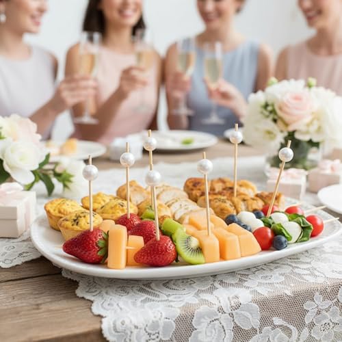 White Cocktail Picks - 200 Pcs Bamboo Skewers for Weddings & Parties