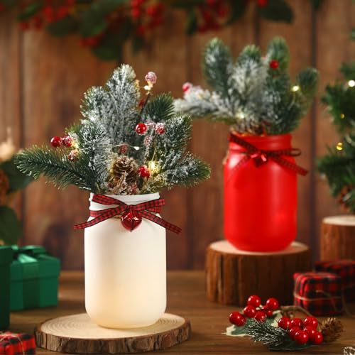 Lyrow Red & White Bell Mason Jar Christmas Centerpieces - Pack of 6